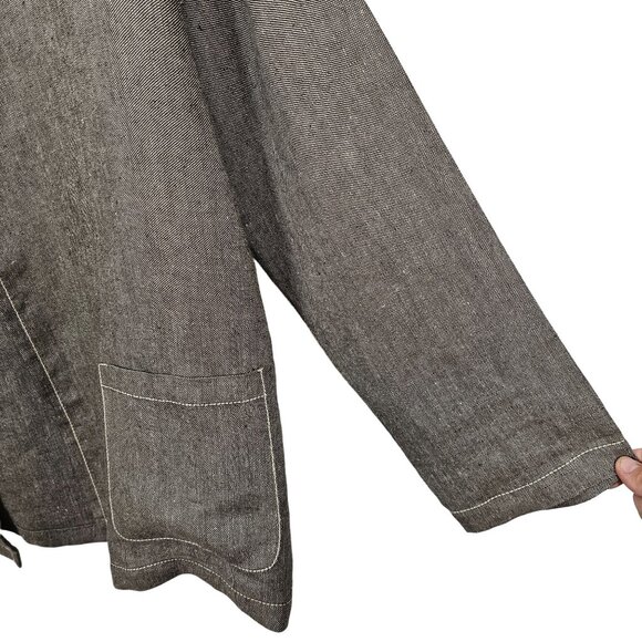 Womens Business Casual Office Pure Linen Cardigan Jacket Max Mara Gray Brown 12 - Picture 13 of 16